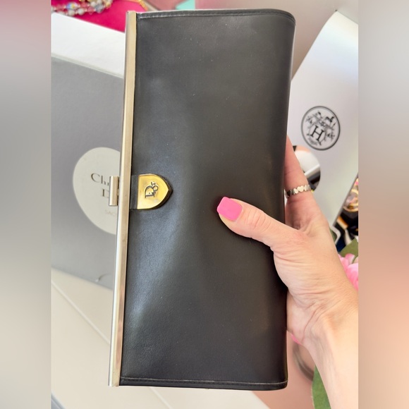 Vintage Dior Black Leather Clutch w Original Box - Picture 2 of 8